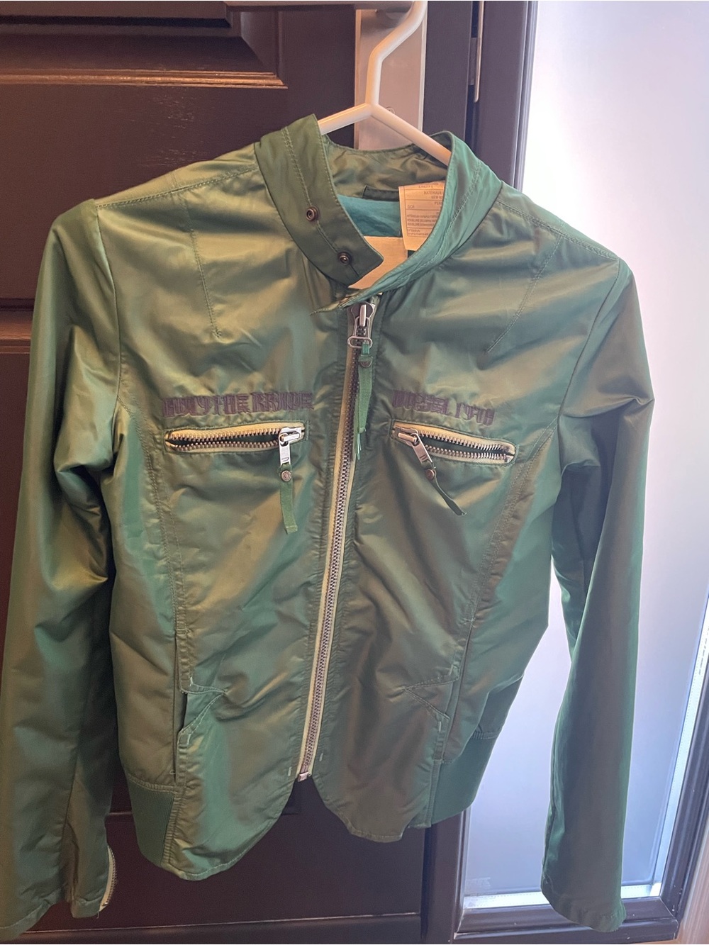 Lightweight Green Dielsel Zippered Moto-Style Jacket
